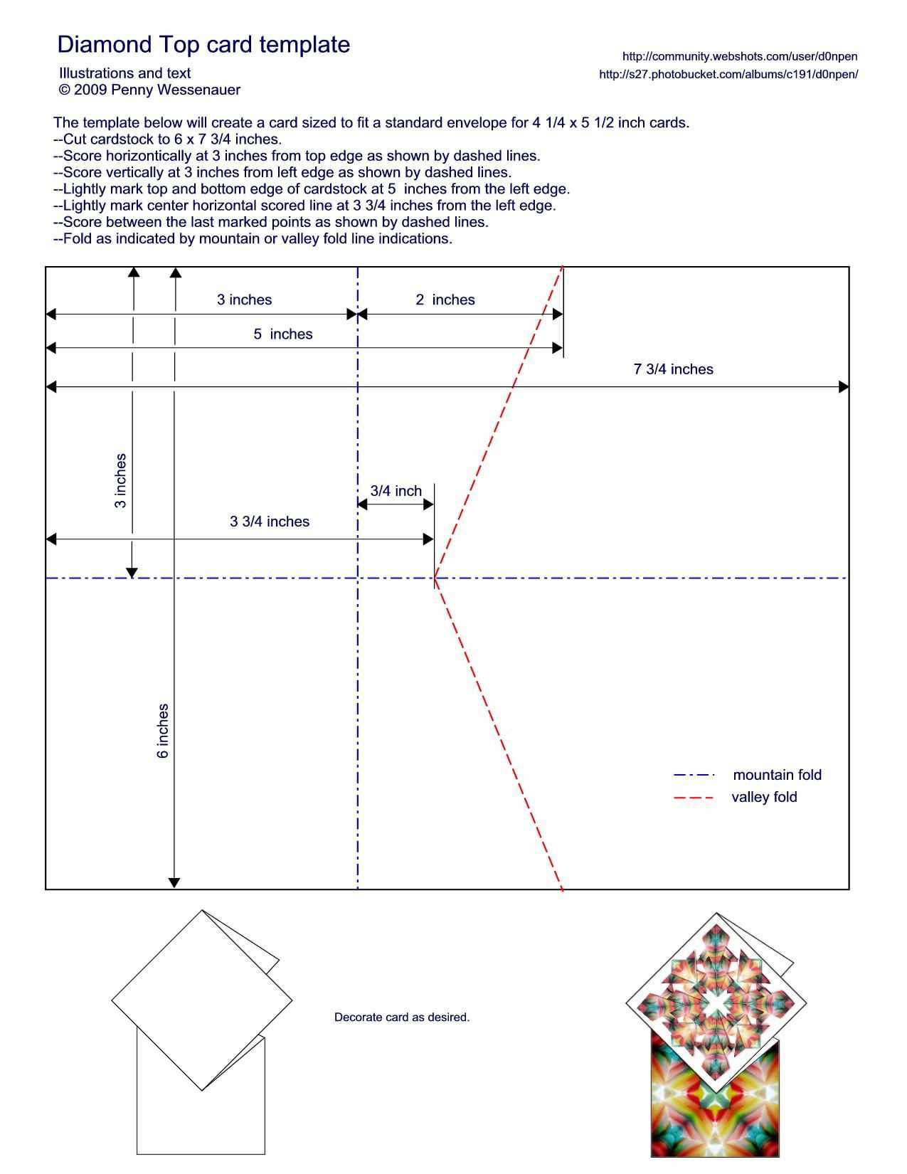 Diamond Topped Card Template – To Fit A Standard A2 Card For A2 Card Template