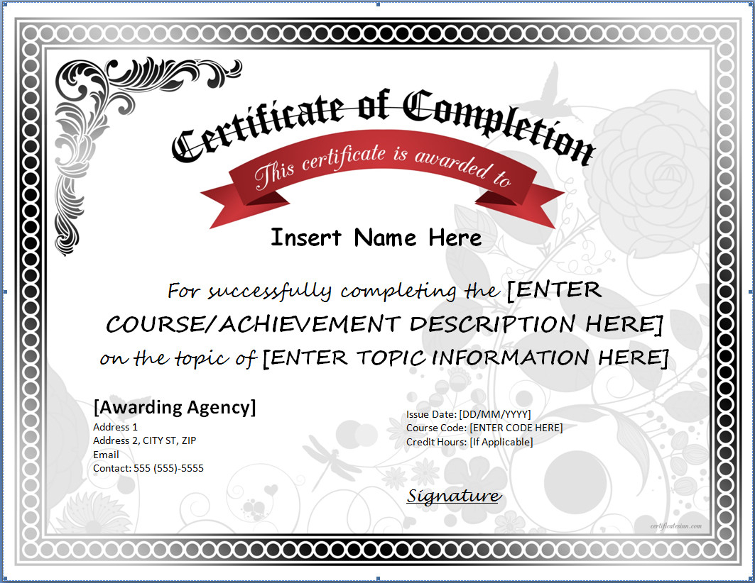 Different Kinds Of Certificate Of Completion Template #35 Regarding Free Printable Certificate Of Achievement Template