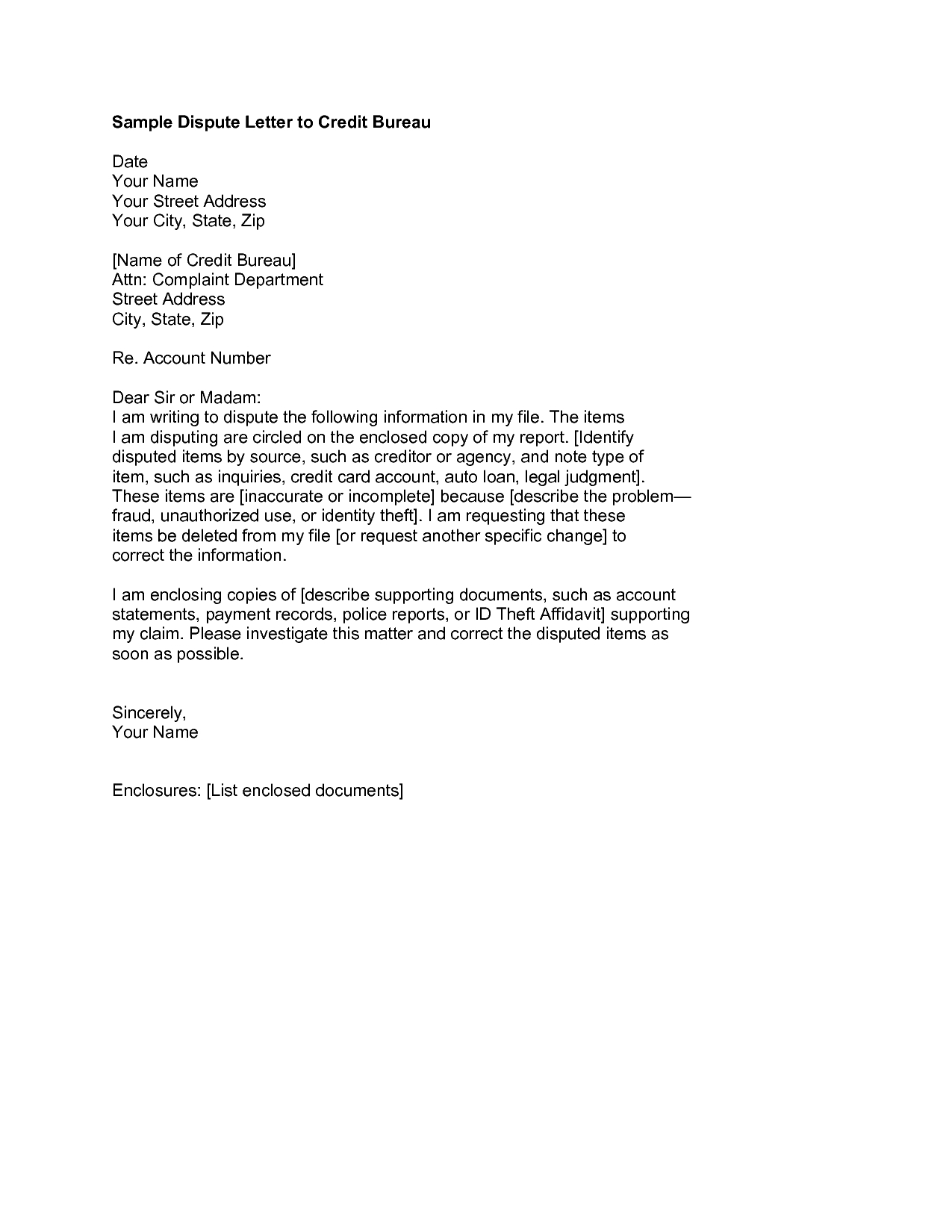 Dispute Letter To Credit Bureaus Example | Letter Camera Regarding Credit Report Dispute Letter Template