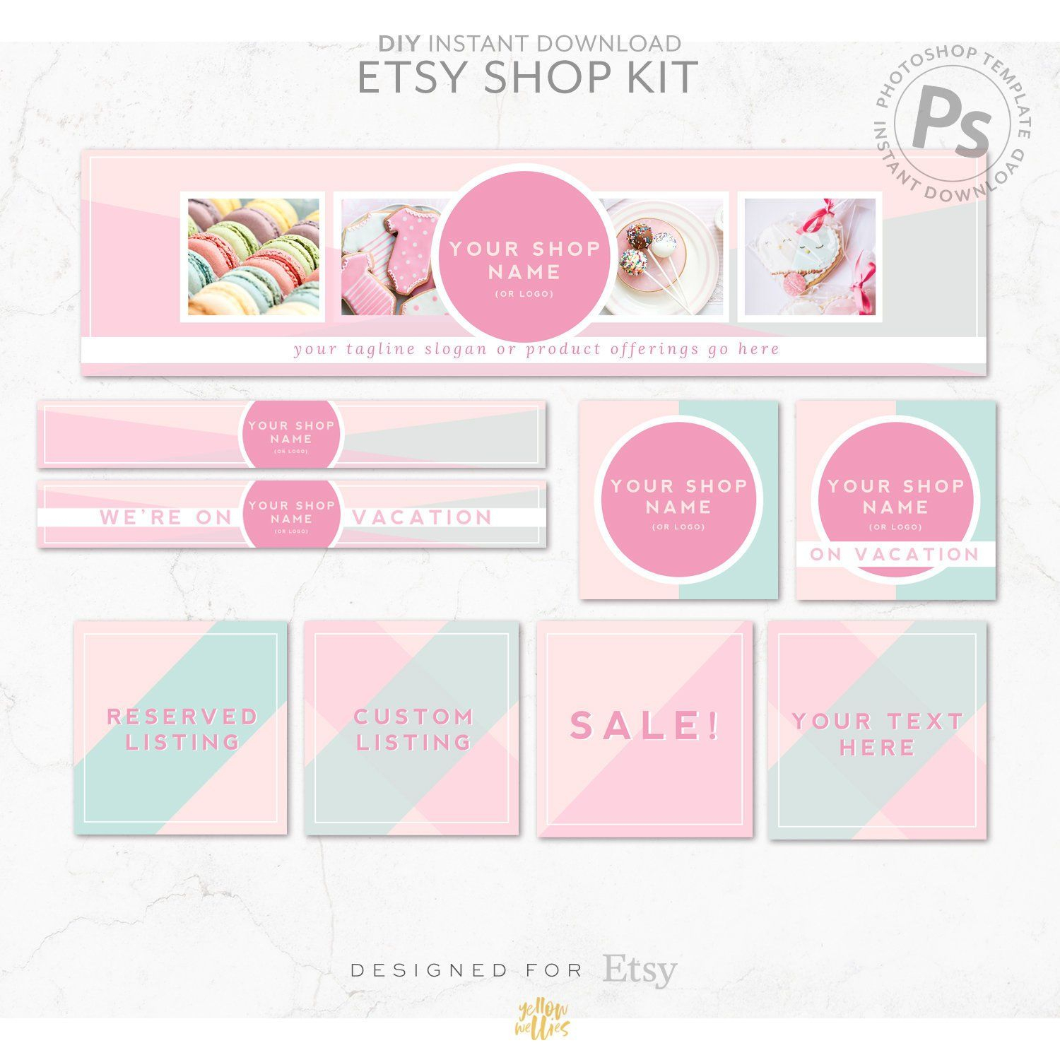 Diy Editable Etsy Shop Graphic Bundle Kit | Etsy Banner Within Free Etsy Banner Template
