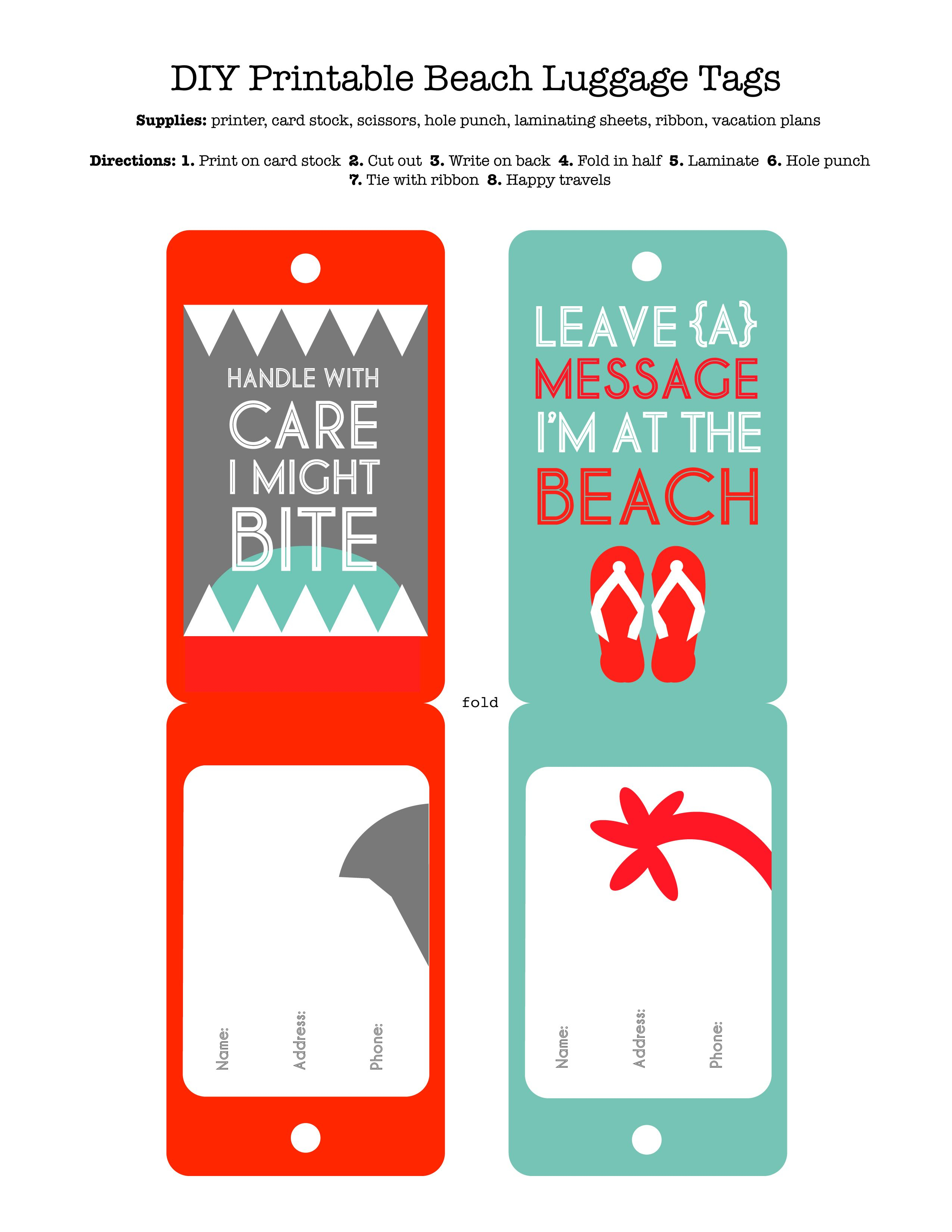 Diy Printable Beach Luggage Tags | Craft Ideas | Diy Bag Throughout Luggage Tag Template Word