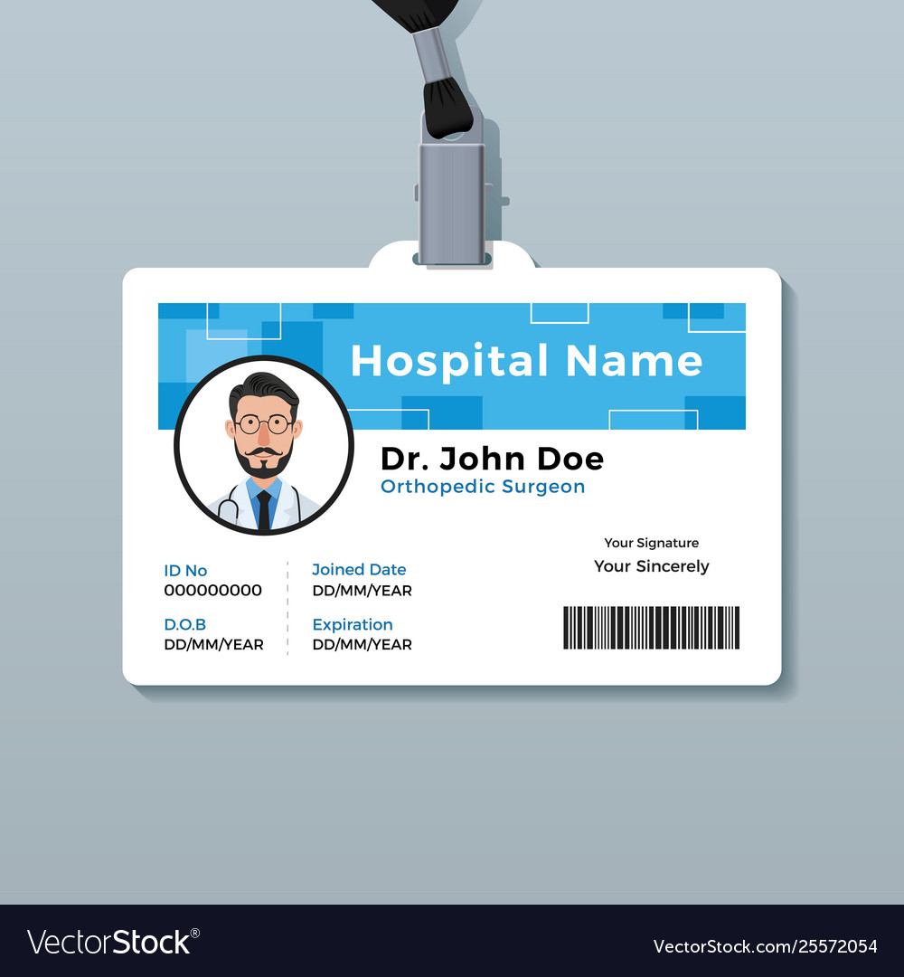 Doctor Id Badge Medical Identity Card Template Vector Image Throughout Hospital Id Card Template