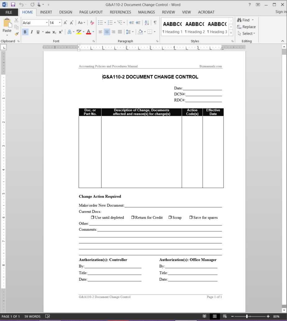 Document Change Control Report Template | G&a110 2 In Training Documentation Template Word