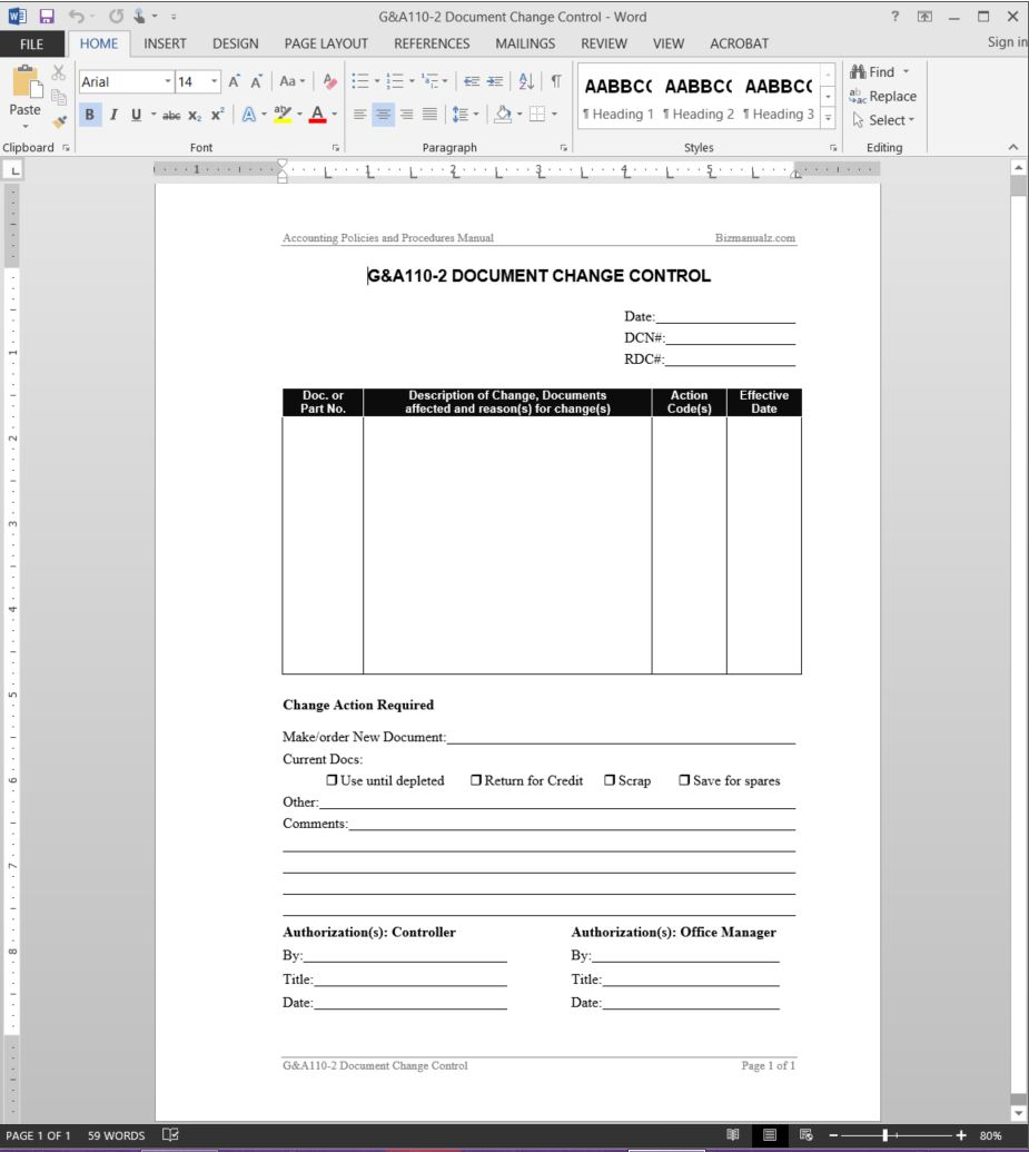 Document Change Control Report Template | G&a110 2 In Word Document Report Templates