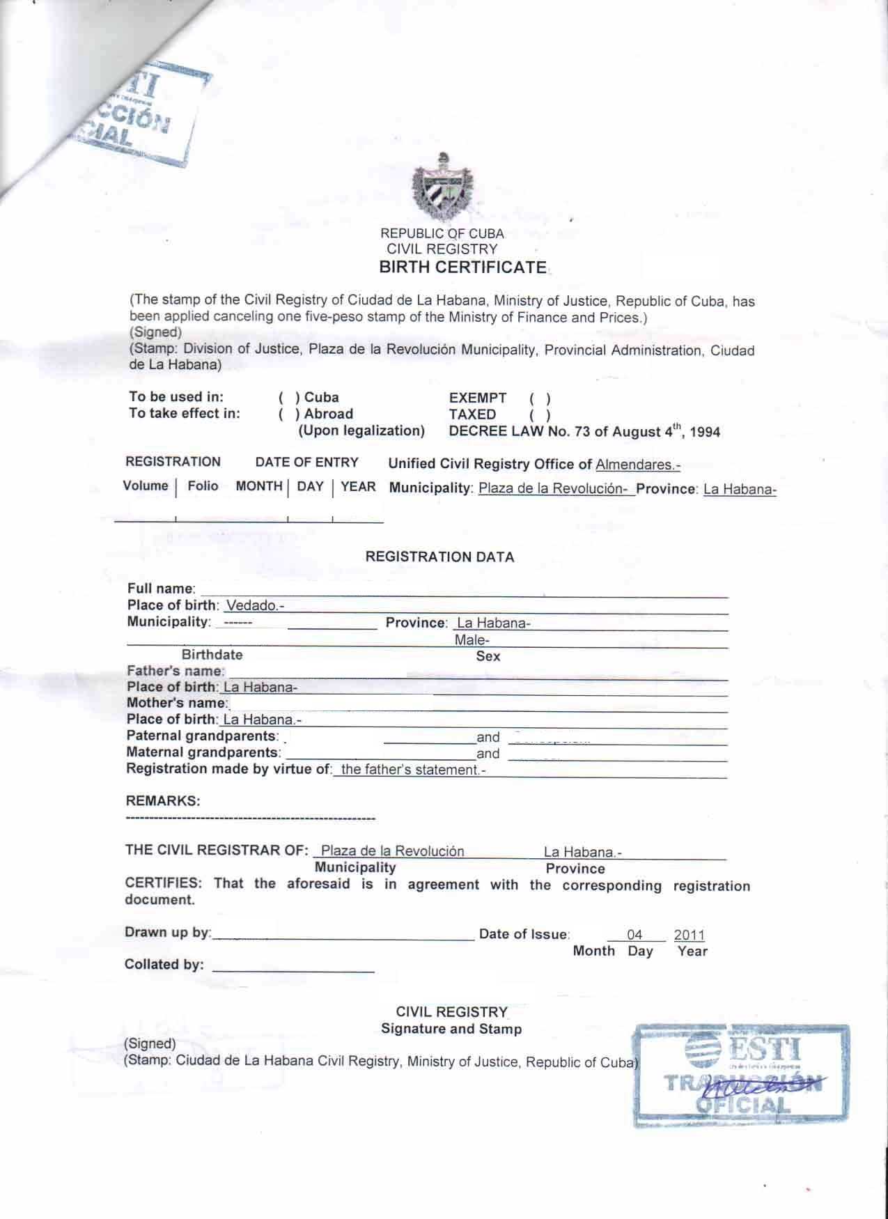 Document Translation – Cubacityhall With Marriage Certificate Translation From Spanish To English Template