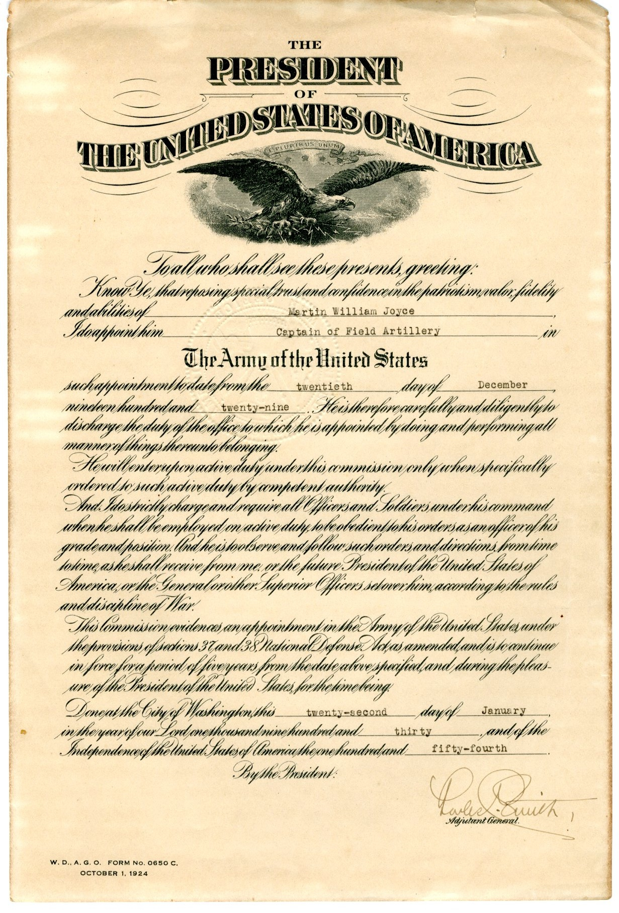 Documents 1 20 – Lt. Col. Martin W. Joyce Papers Within Officer Promotion Certificate Template