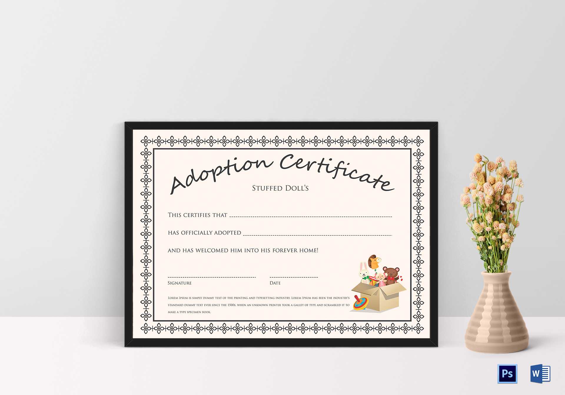 Doll Adoption Certificate Template With Adoption Certificate Template