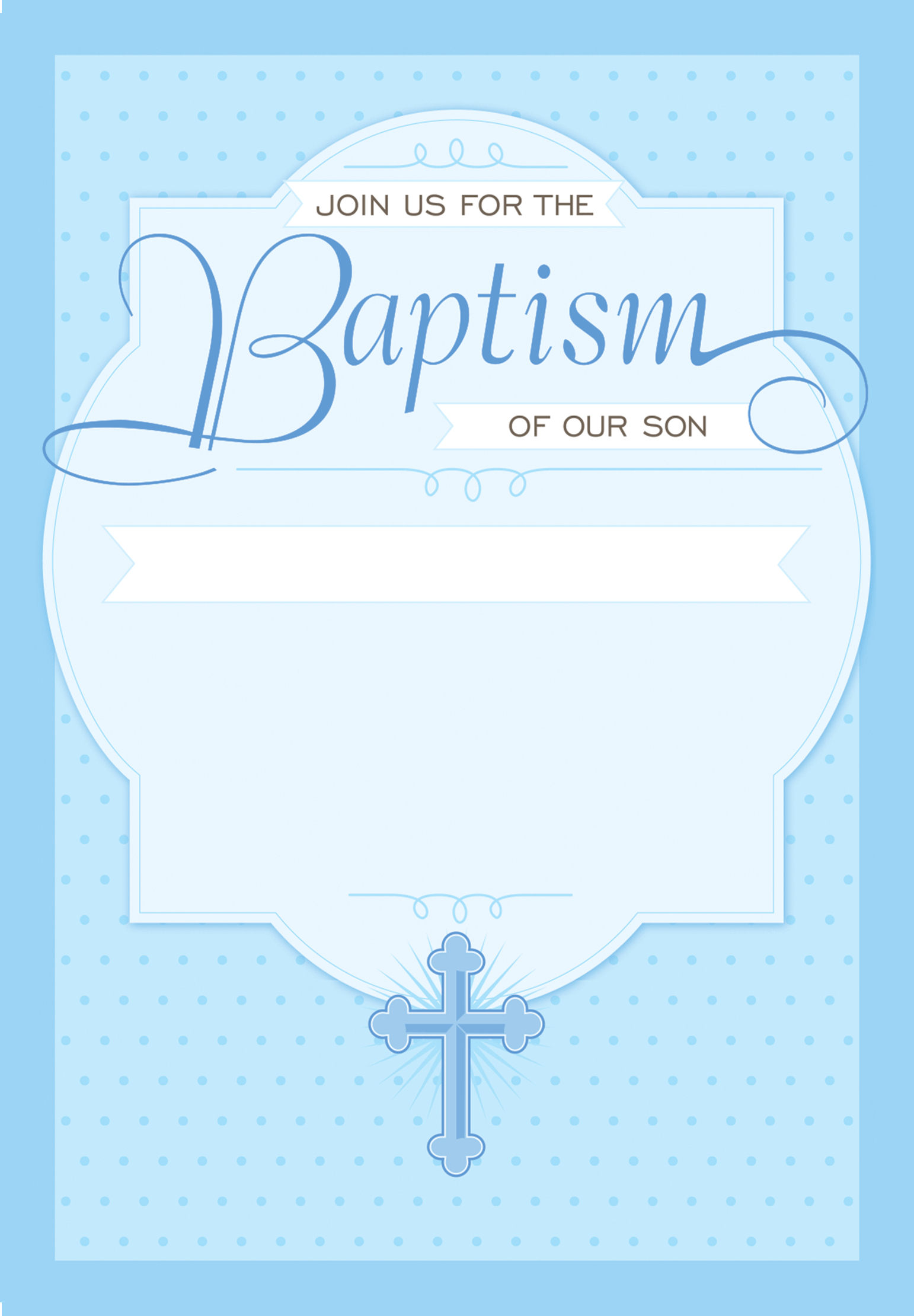 Dotted Blue – Baptism & Christening Invitation Template Intended For Blank Christening Invitation Templates