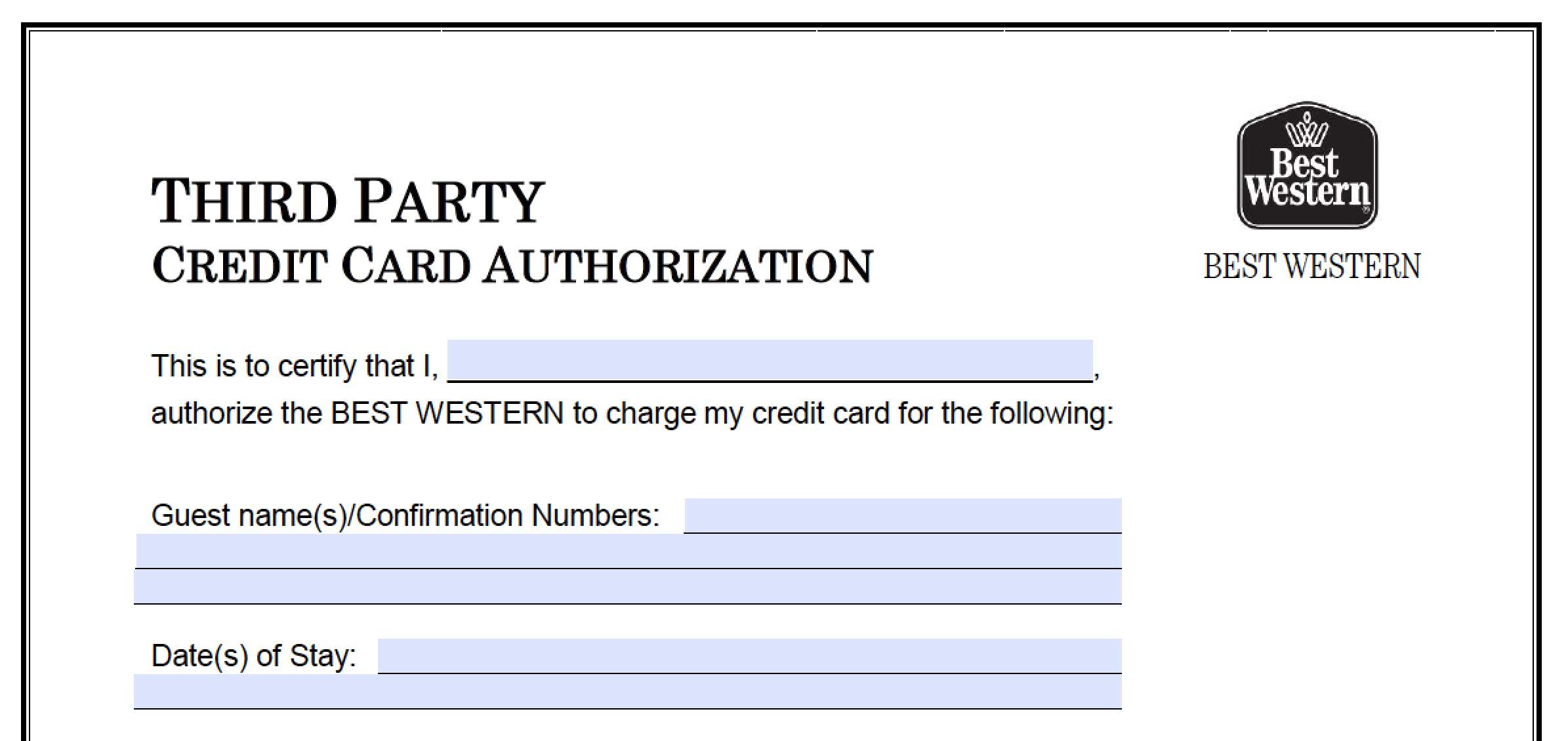 Download Best Western Credit Card Authorization Form Regarding Authorization To Charge Credit Card Template