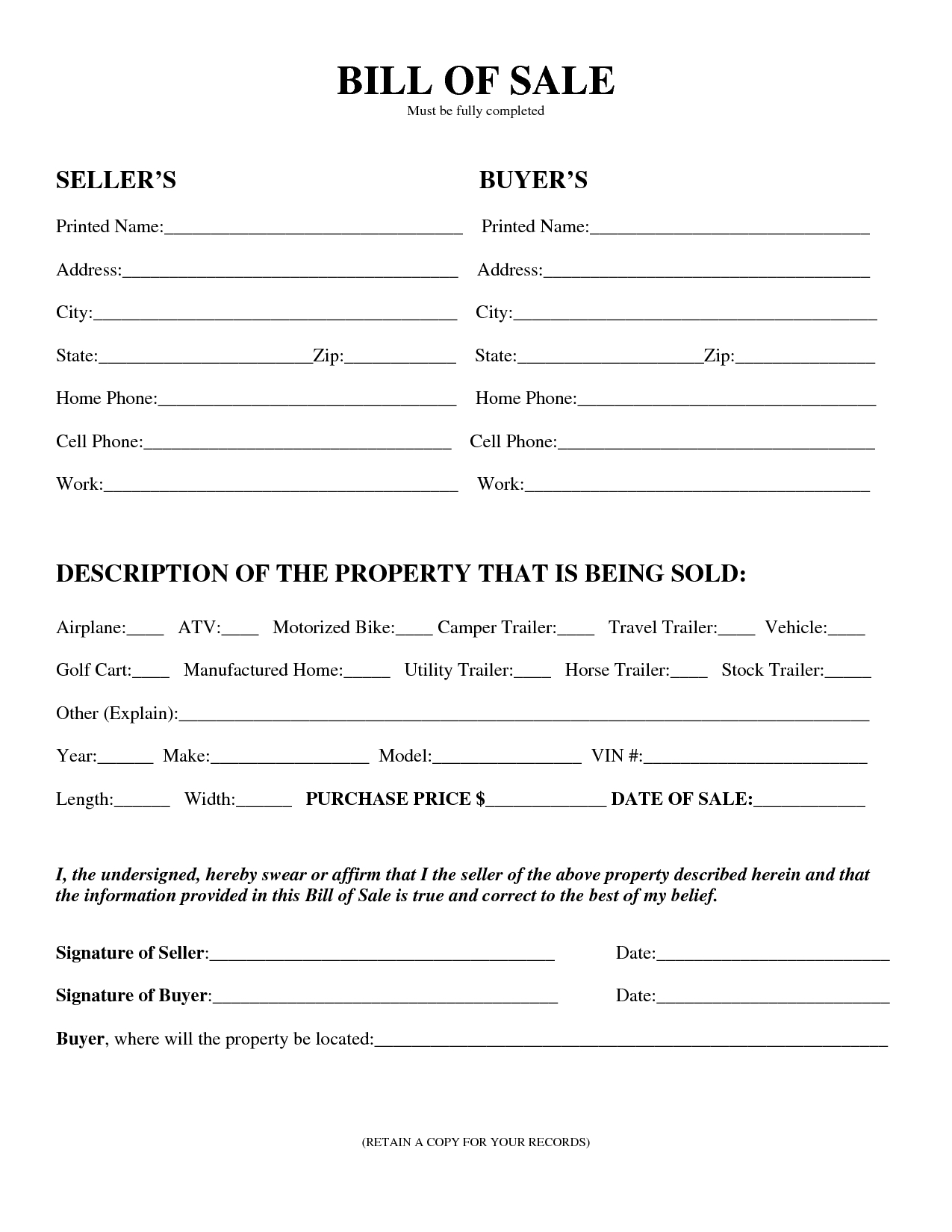 Download Bill Of Sale Forms – Pdf Templates Pertaining To Vehicle Bill Of Sale Template Word