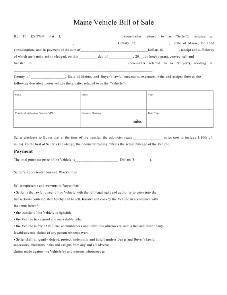 Download Free Maine Vehicle Bill Of Sale Form | Form Download Pertaining To Vehicle Bill Of Sale Template Word