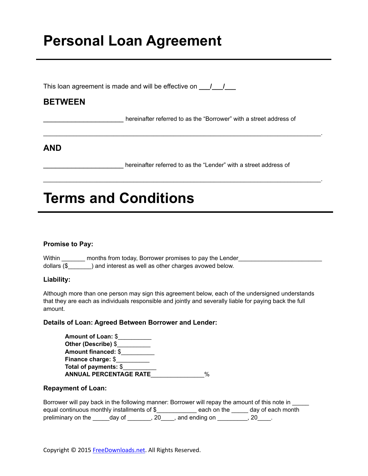 Download Personal Loan Agreement Template | Pdf | Rtf | Word Pertaining To Blank Loan Agreement Template