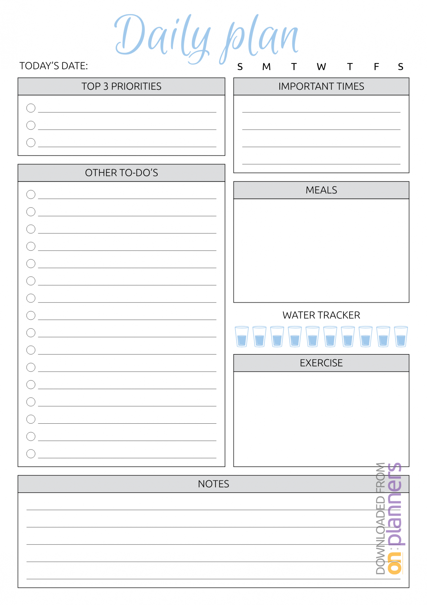 Download Printable Daily Plan With To Do List & Important With Regard To Blank To Do List Template