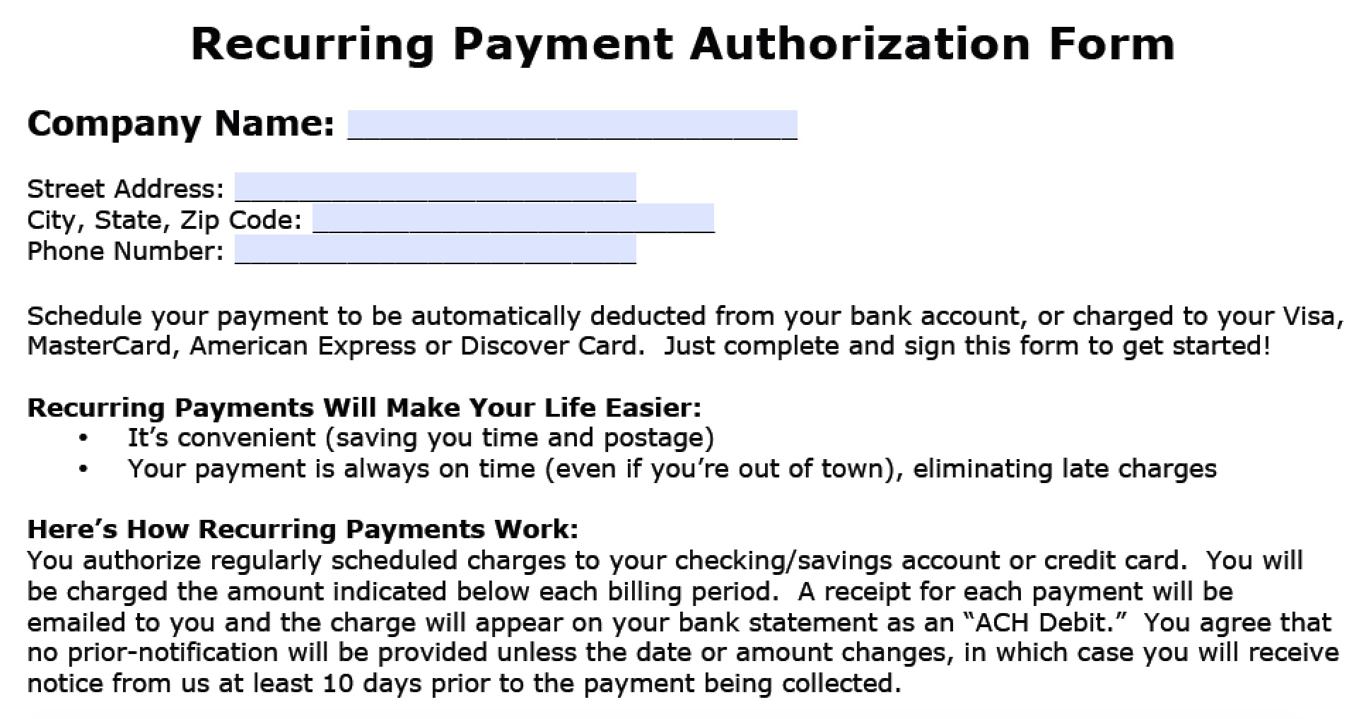 Download Recurring Payment Authorization Form Template Intended For Credit Card Billing Authorization Form Template