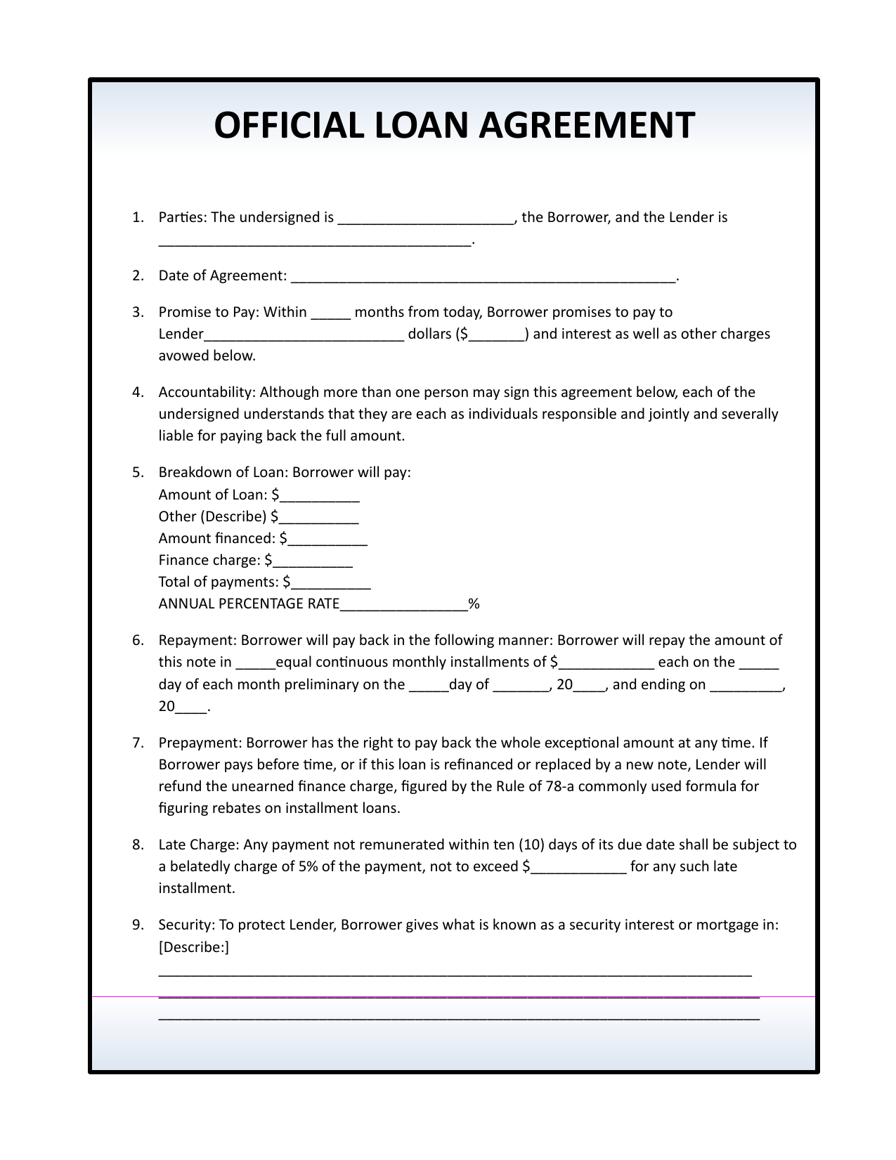 Download Simple Loan Agreement Template | Pdf | Rtf | Word With Regard To Blank Loan Agreement Template