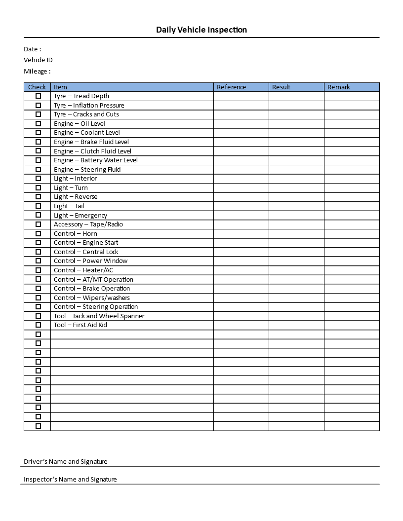 Download This Daily Vehicle Inspection Checklist Template To Regarding Vehicle Checklist Template Word
