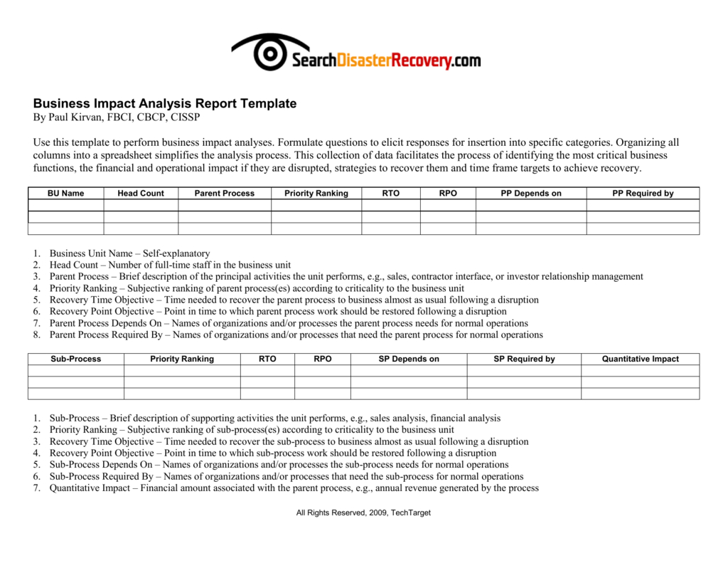 Downloadable Business Impact Analysis Template Within Business Analyst Report Template