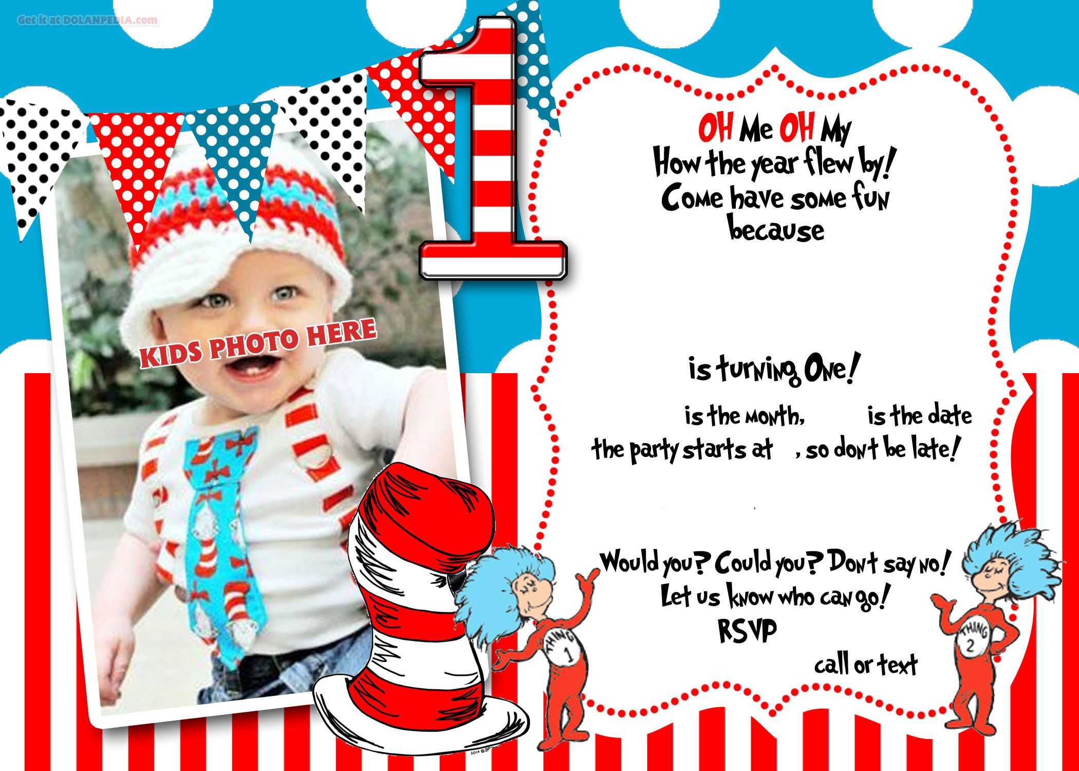 Dr.seuss 1St Birthday Invitation Template  Update | Party With Regard To Dr Seuss Birthday Card Template