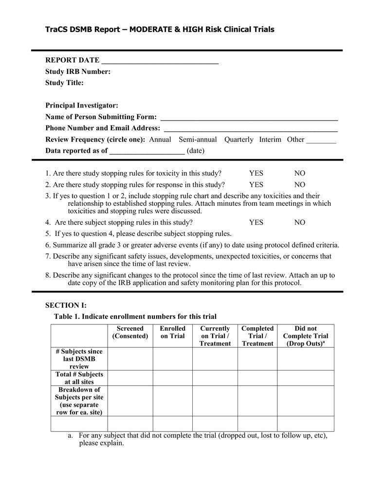 Dsmb Report Form Template With Regard To Clinical Trial Report Template