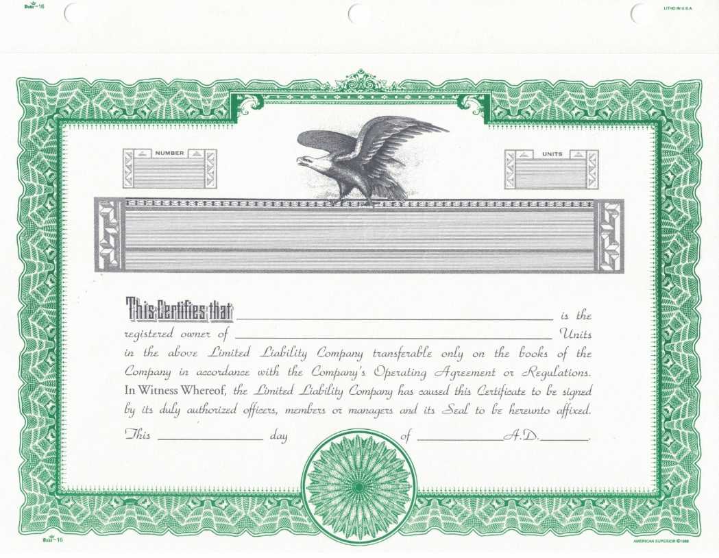 Duke 16 Limited Liability Company Certificates, Blank With Corporate Share Certificate Template