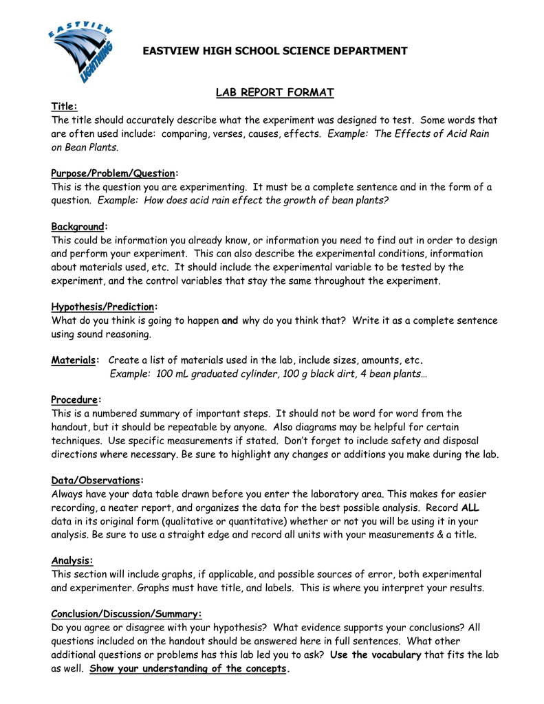 Eastview High School Science Department Lab Report Format In Science Lab Report Template
