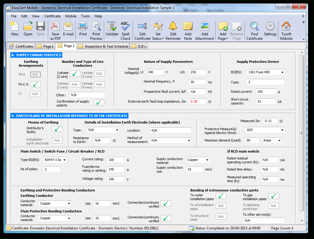 Easycert Electrical Software, Test & Inspection, Electrical For Electrical Minor Works Certificate Template