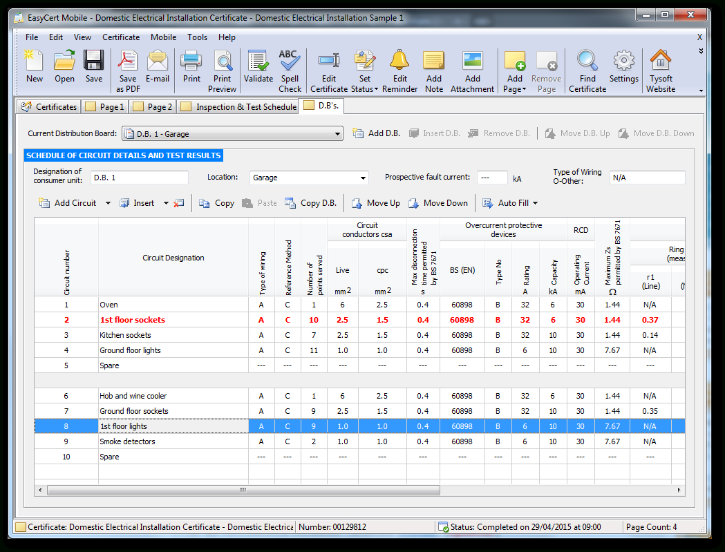 Easycert Electrical Software, Test & Inspection, Electrical Inside Electrical Minor Works Certificate Template