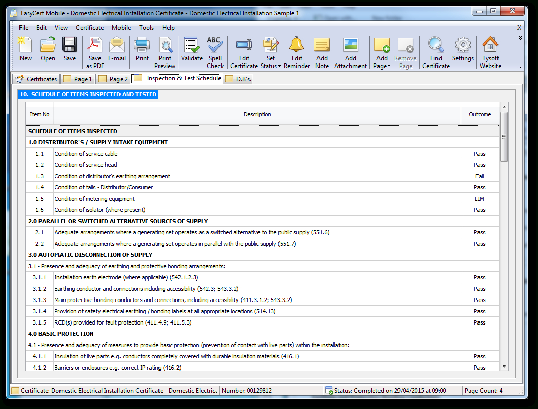 Easycert Electrical Software, Test & Inspection, Electrical Regarding Electrical Minor Works Certificate Template