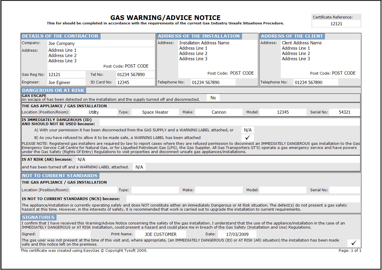Easygas Certification Software Inside Minor Electrical Installation Works Certificate Template