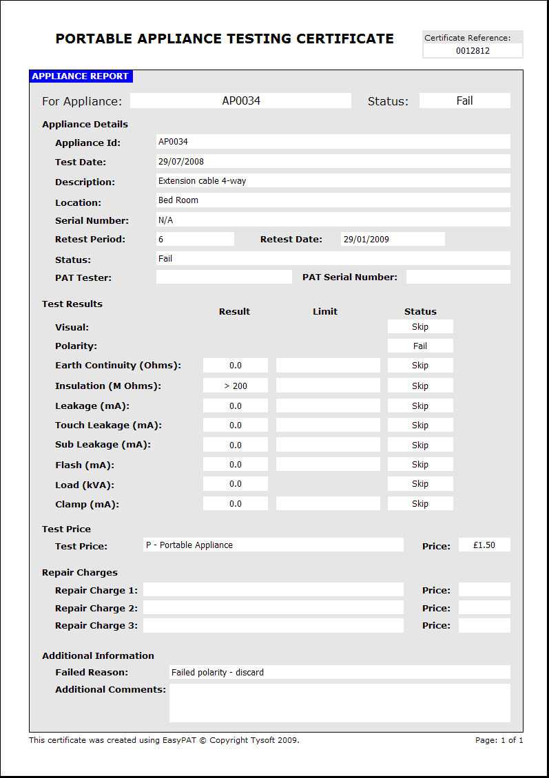 Easypat Portable Appliance Testing Software Within Megger Test Report Template