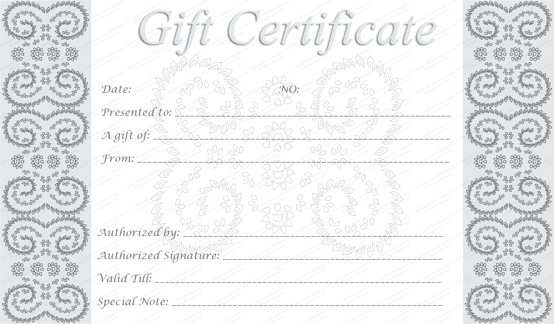Editable And Printable Silver Swirls Gift Certificate Template Throughout Graduation Gift Certificate Template Free
