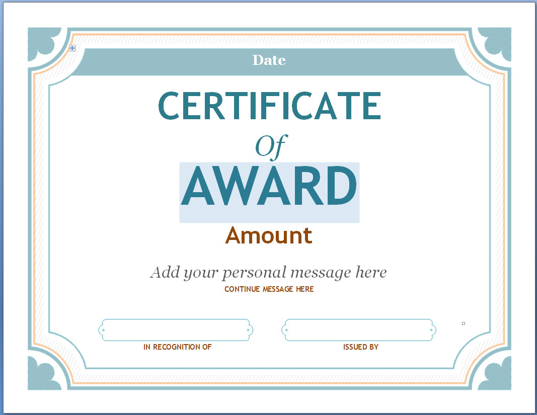Editable Award Certificate Template In Word #1476 In Blank Award Certificate Templates Word