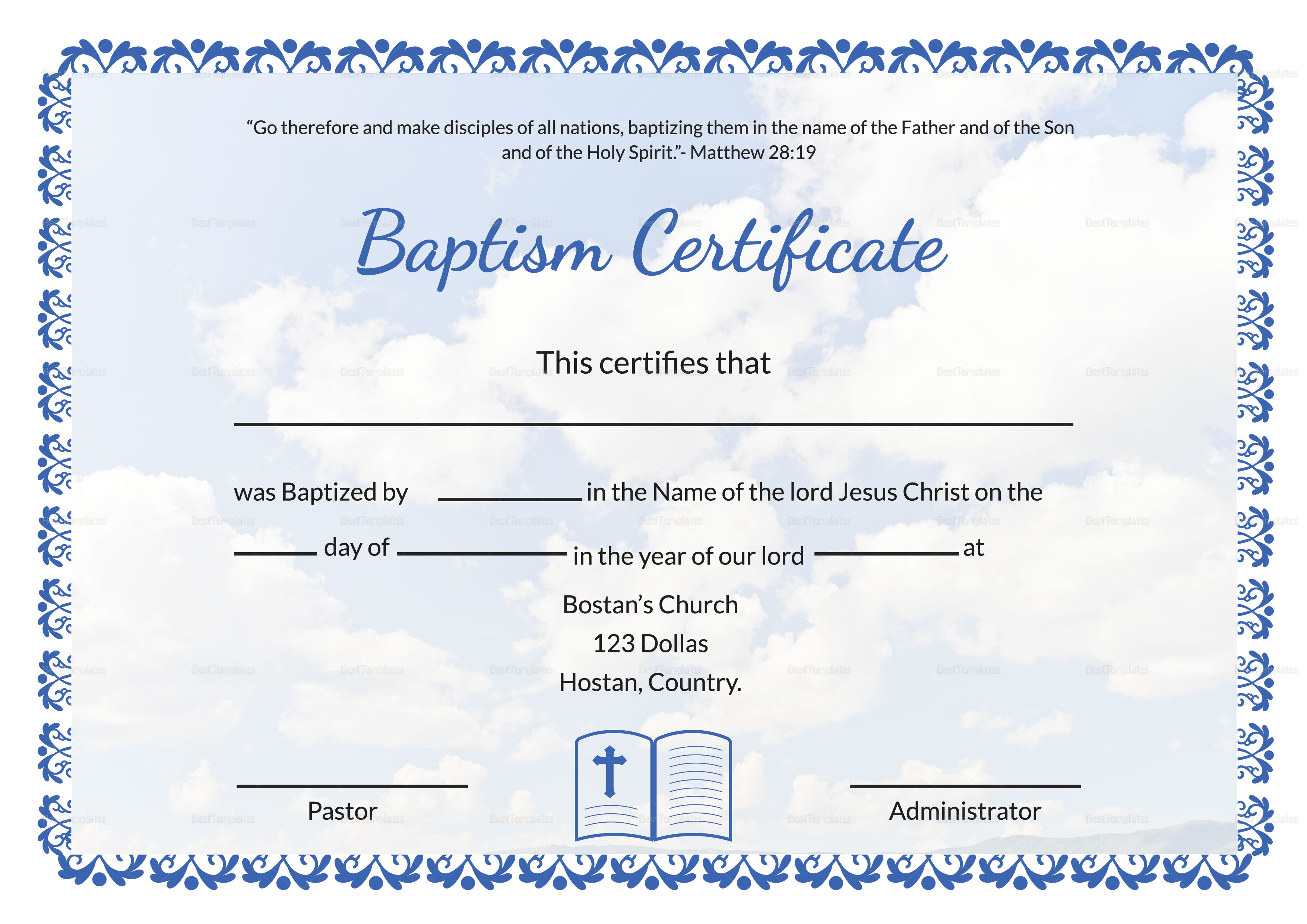 Editable Baptism Certificate Template Regarding Christian Baptism Certificate Template