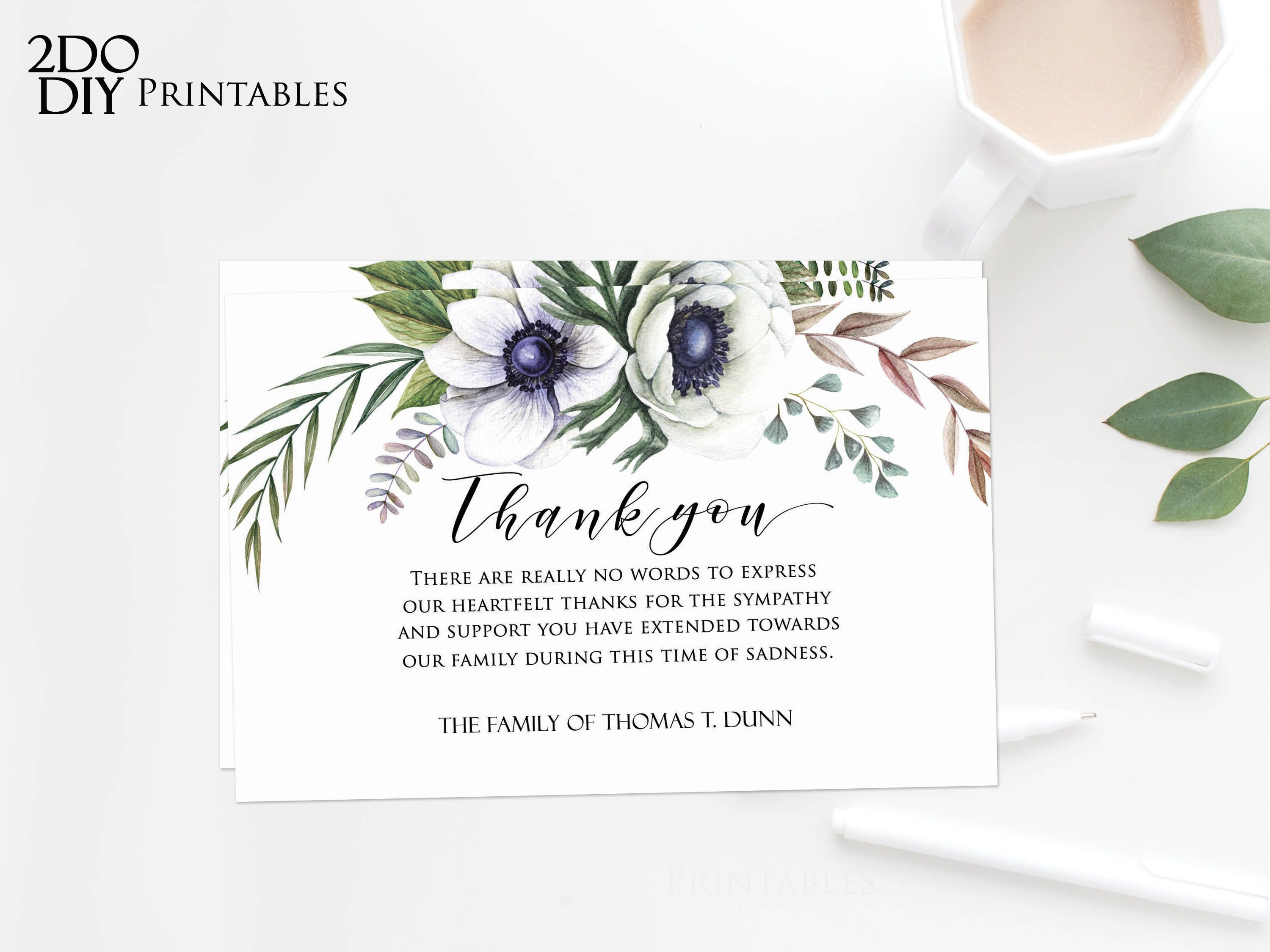 Editable Funeral Thank You Card | Memorial Editable Template Throughout Thank You Card Template Word