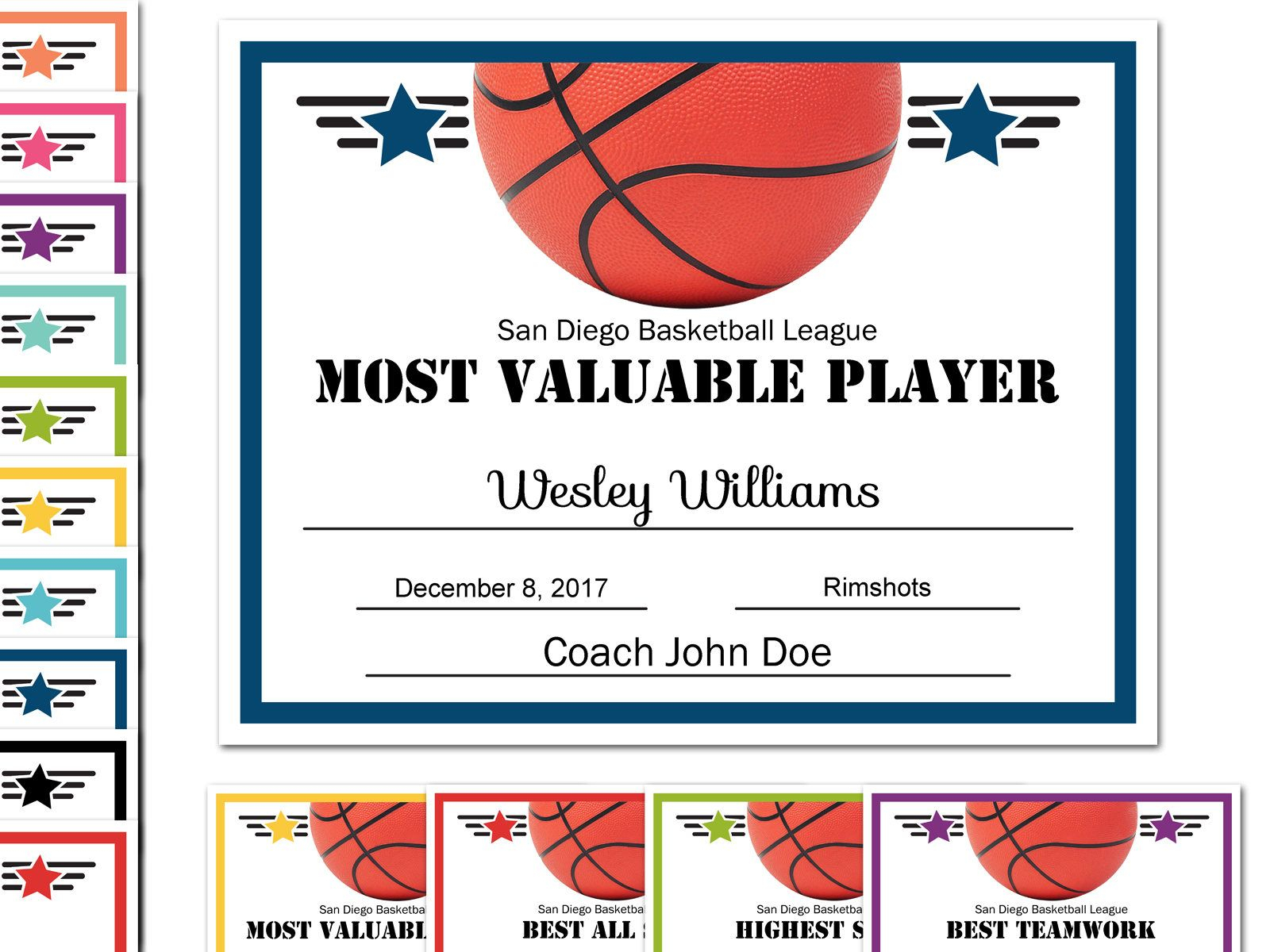 Editable Pdf Sports Team Basketball Certificate Award In Basketball Camp Certificate Template