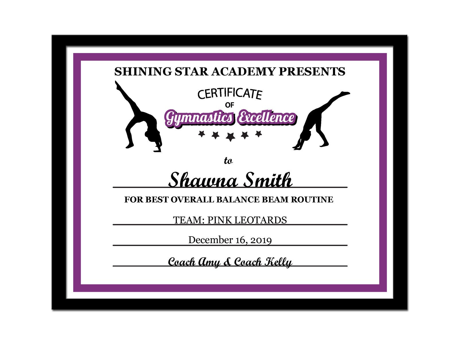 Editable Pdf Sports Team Gymnastics Certificate Award Template In 10 Colors  Letter Size Instant Download Pdf & Blank Jpg Sc 002 Gymnastics Pertaining To Gymnastics Certificate Template