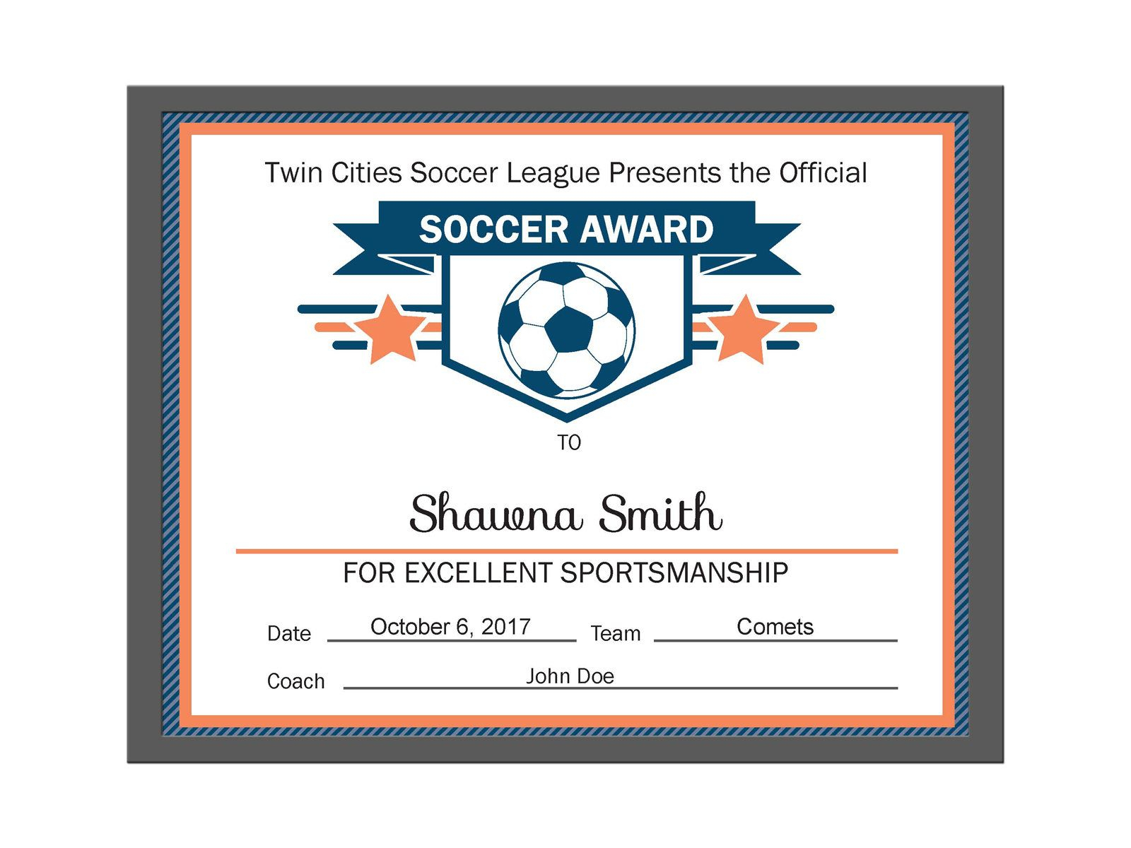 Editable Pdf Sports Team Soccer Certificate Award Template For Athletic Certificate Template