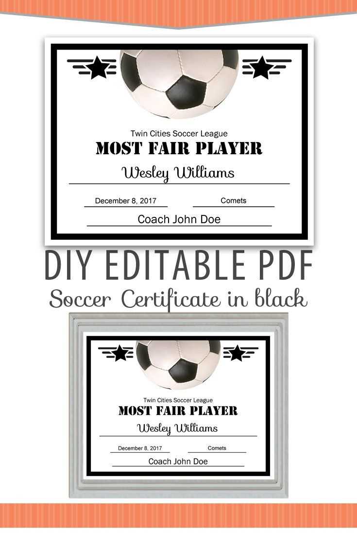 Editable Pdf Sports Team Soccer Certificate Diy Award In Soccer Award Certificate Template