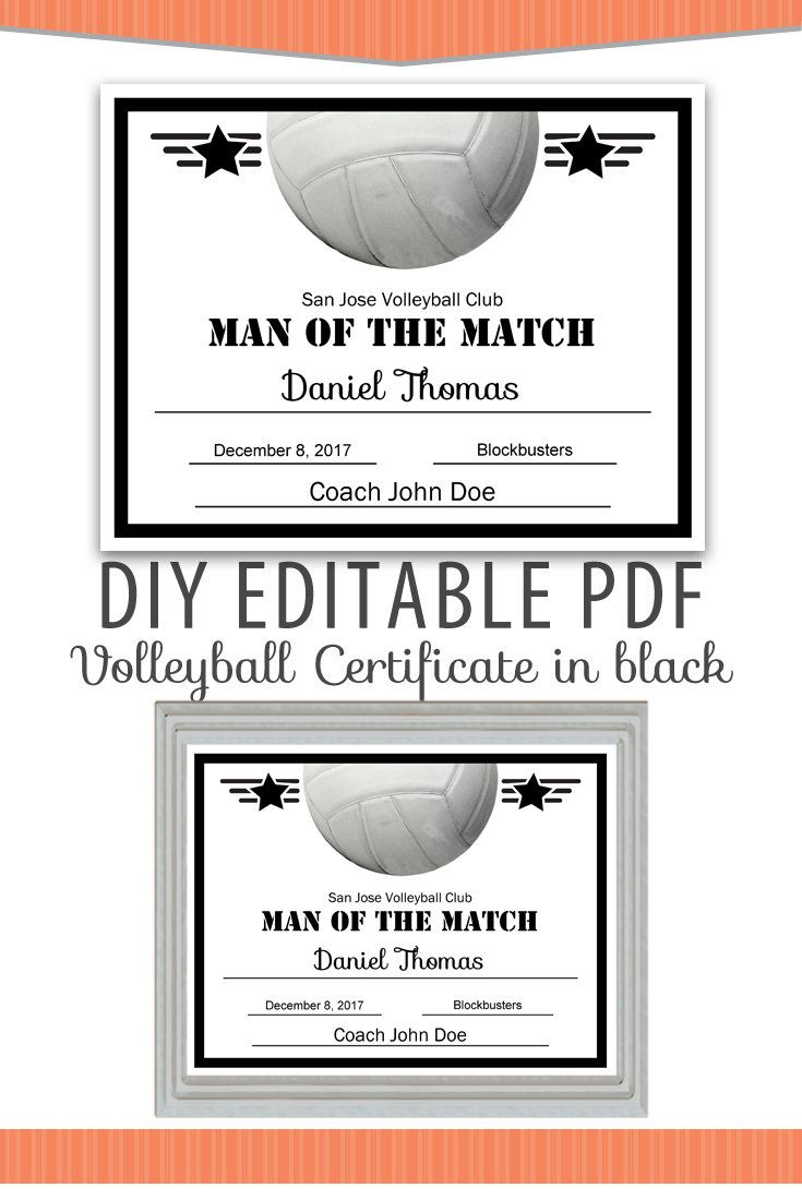 Editable Pdf Sports Team Volleyball Certificate Diy Award Inside Softball Certificate Templates Free