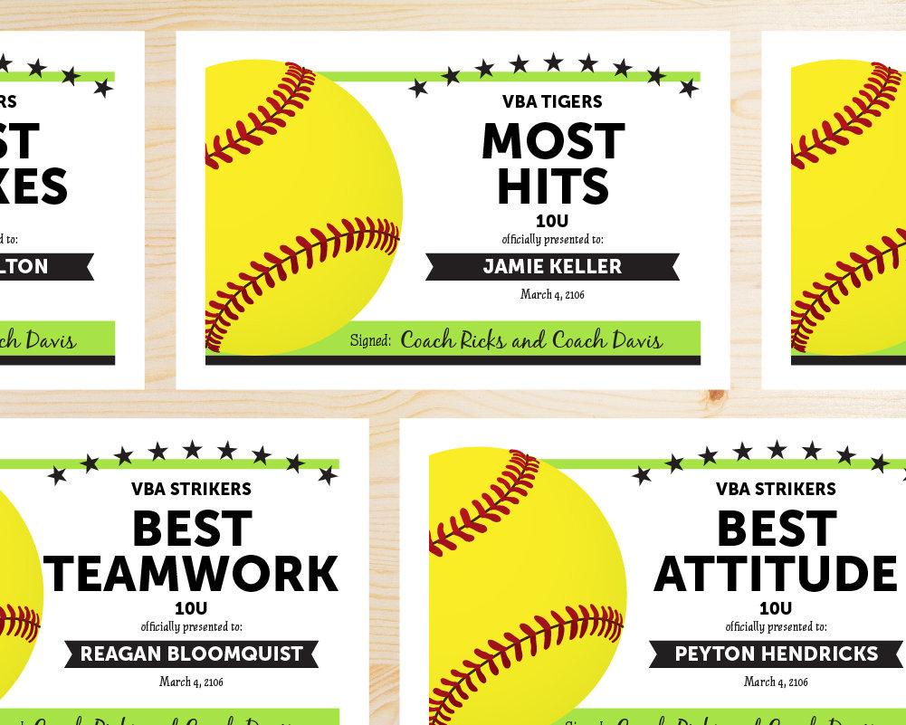Editable Softball Award Certificates – Instant Download Printable – Lime  Green And Black Intended For Free Softball Certificate Templates