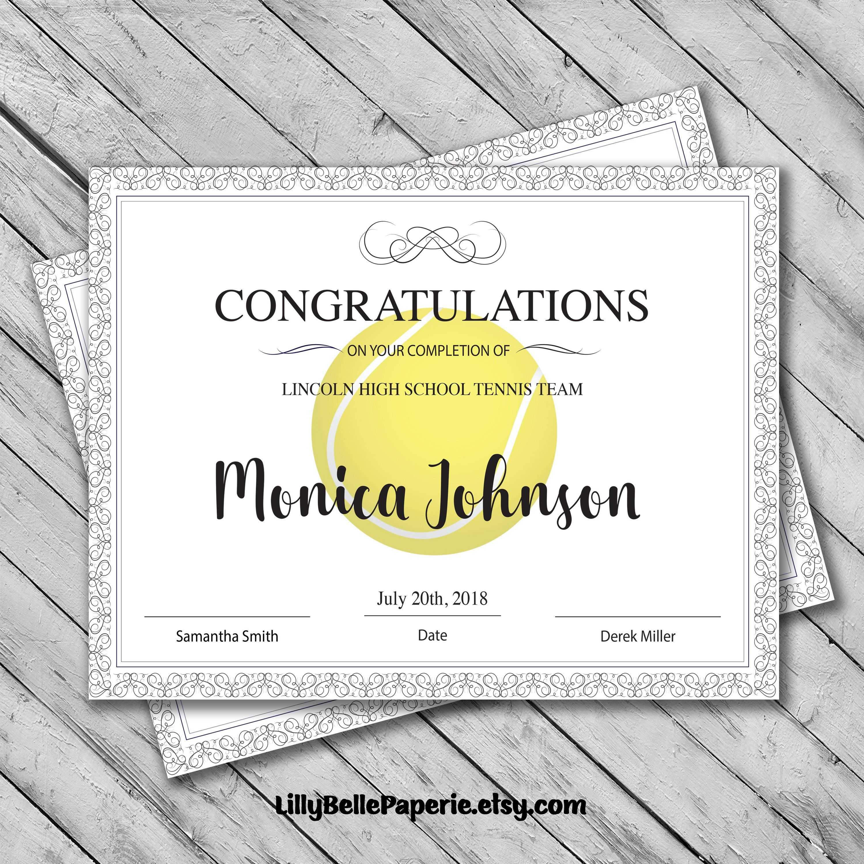 Editable Tennis Certificate Template – Printable Certificate With Regard To Tennis Gift Certificate Template