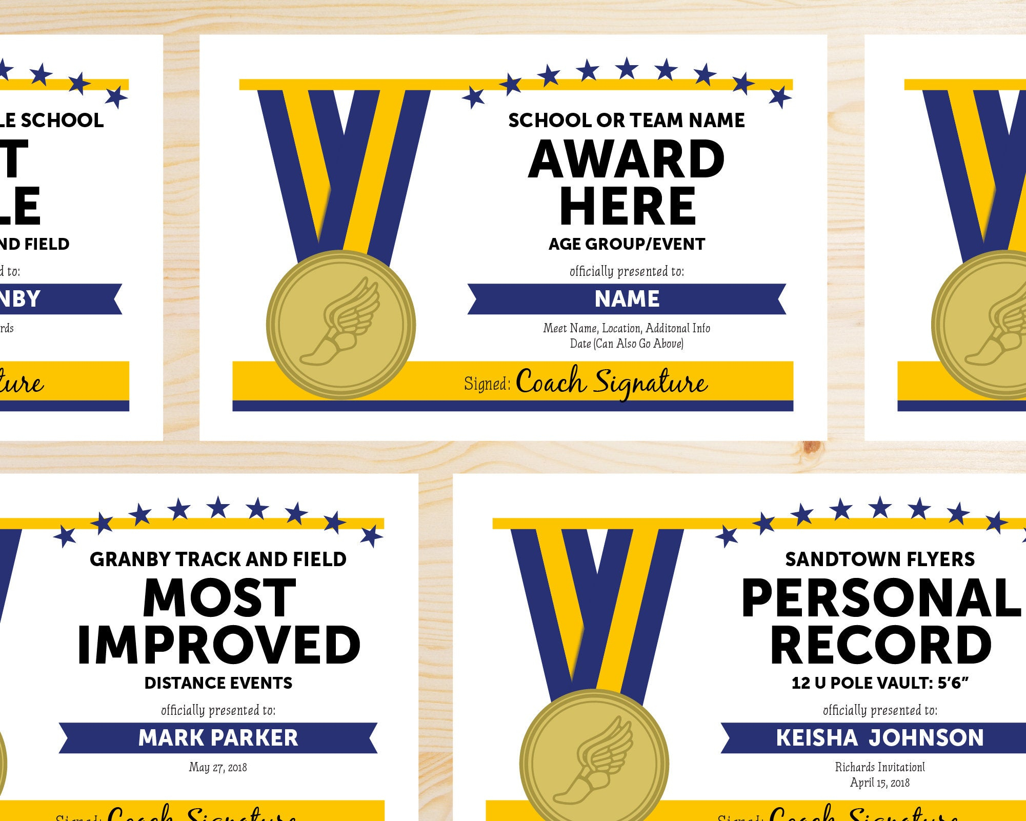Editable Track And Field Award Certificates – Instant Download Printable –  Blue And Gold With Track And Field Certificate Templates Free