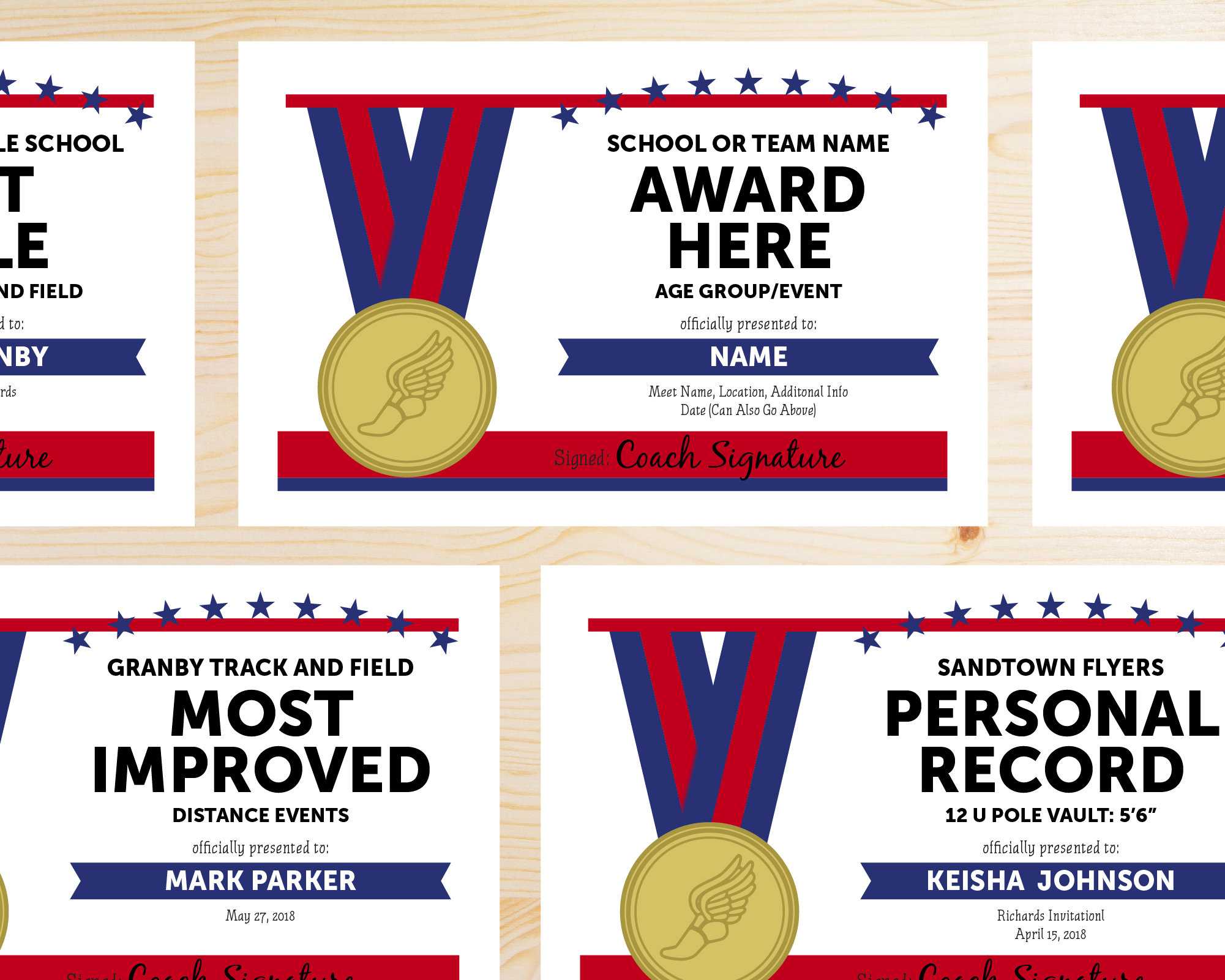 Editable Track And Field Award Certificates – Instant Download Printable –  Blue And Red Pertaining To Track And Field Certificate Templates Free