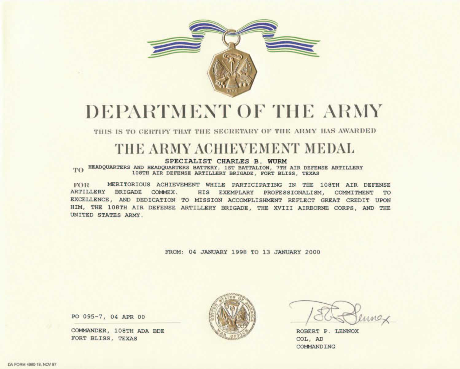 Education / Awards For Certificate Of Achievement Army Template