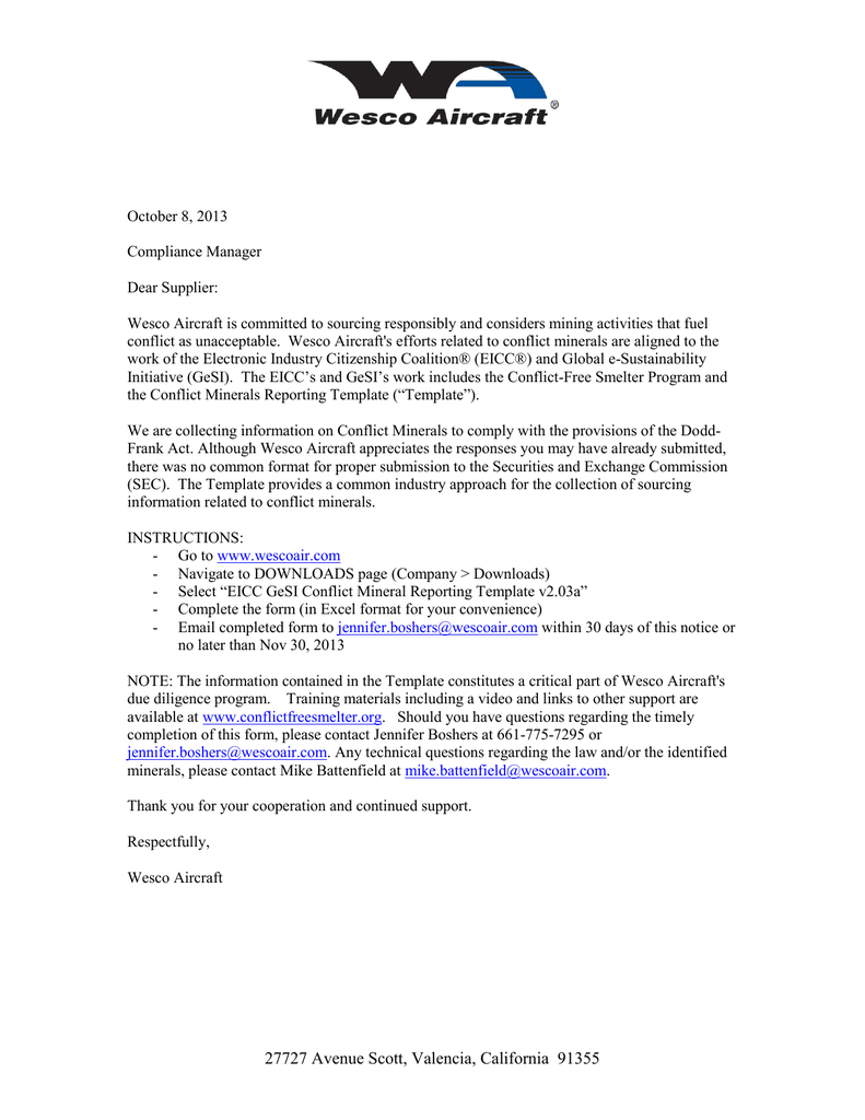 Eicc Gesi Conflict Mineral Reporting Notice Oct 2013 For Eicc Conflict Minerals Reporting Template