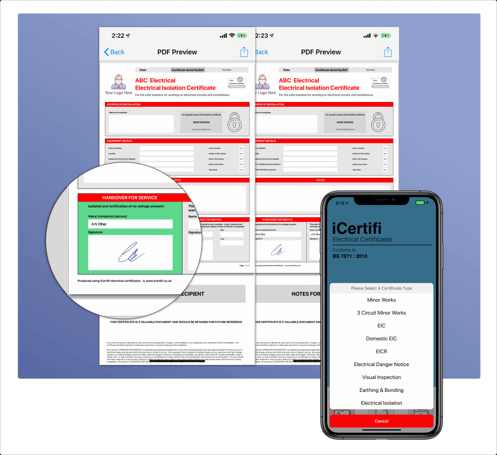 Electrical Certificates – Apps And Software – Icertifi Regarding Electrical Minor Works Certificate Template