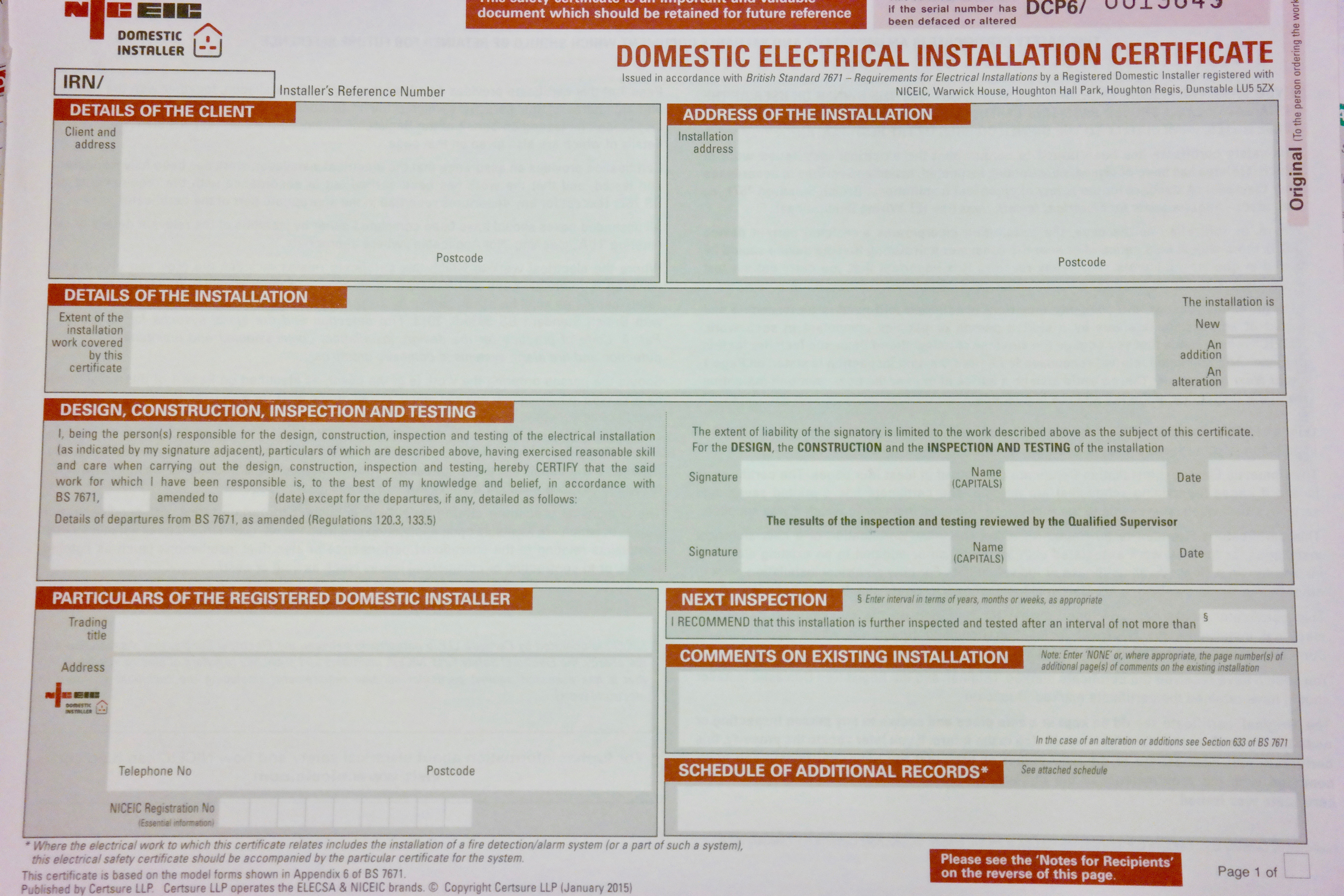 Electrical Installation Test Certificate Template Throughout Electrical Installation Test Certificate Template