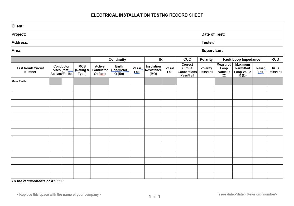 Electrical Installation Testing Record Sheet Inside Electrical Installation Test Certificate Template