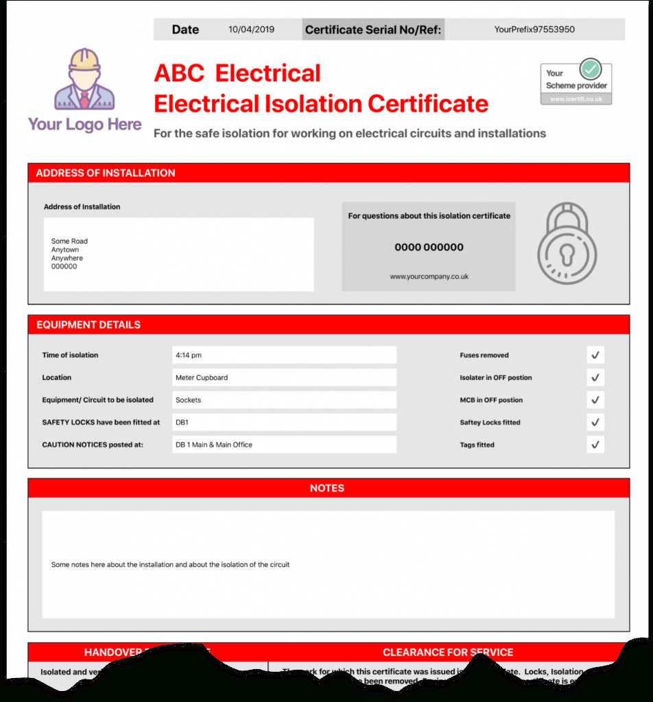 Electrical Isolation Certificate | Send Unlimited Inside Electrical Installation Test Certificate Template