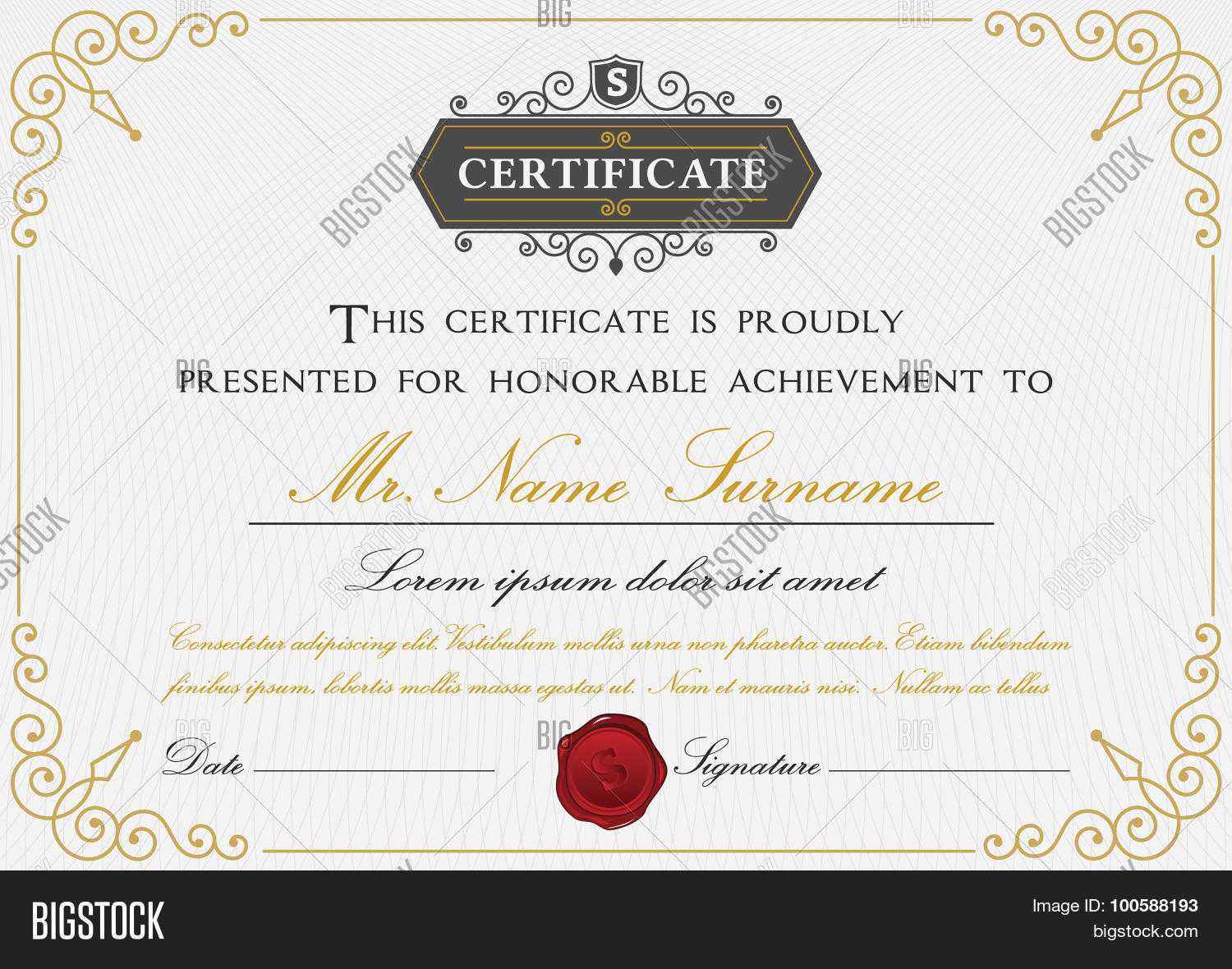 Elegant Certificate Vector & Photo (Free Trial) | Bigstock Inside Elegant Certificate Templates Free